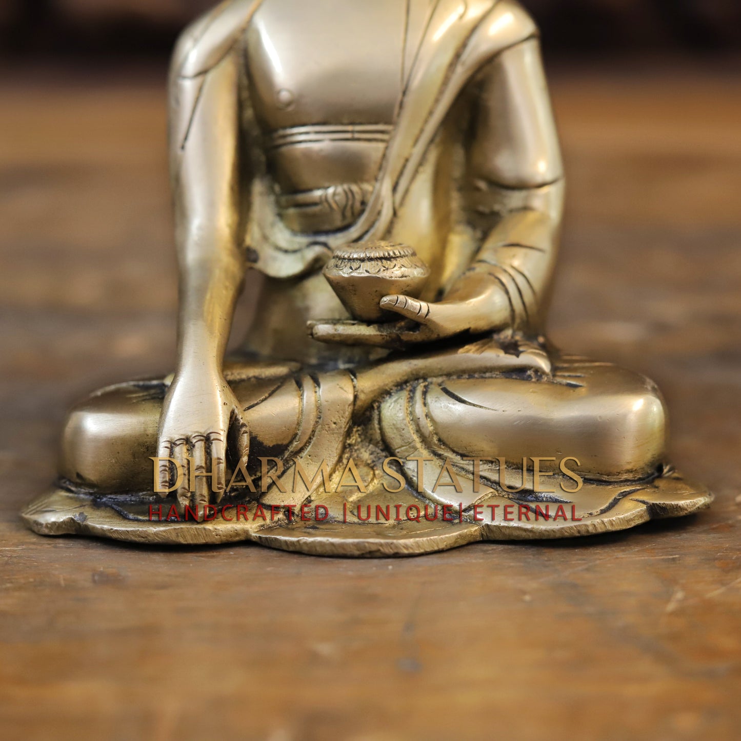 Brass Buddha in Varada Mudra, Golden Finish, 6"