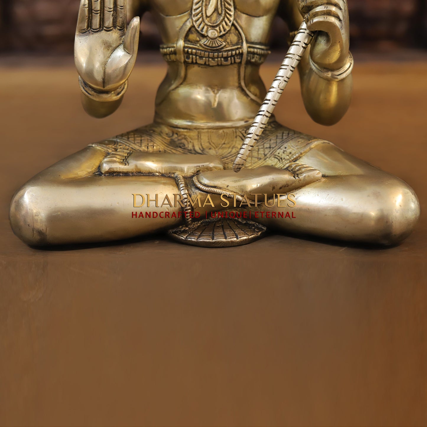 Brass Hanuman Statue, Seated in a Blessing Posture, Gold Finish, 13"