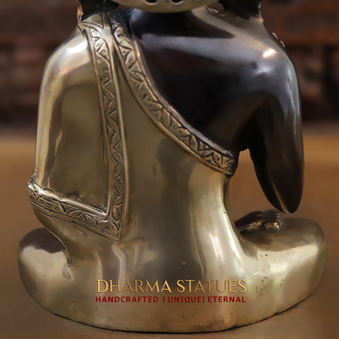 Brass Buddha Statue, Seated in Blessing Posture, Black Patina & Golden Finish, 10"