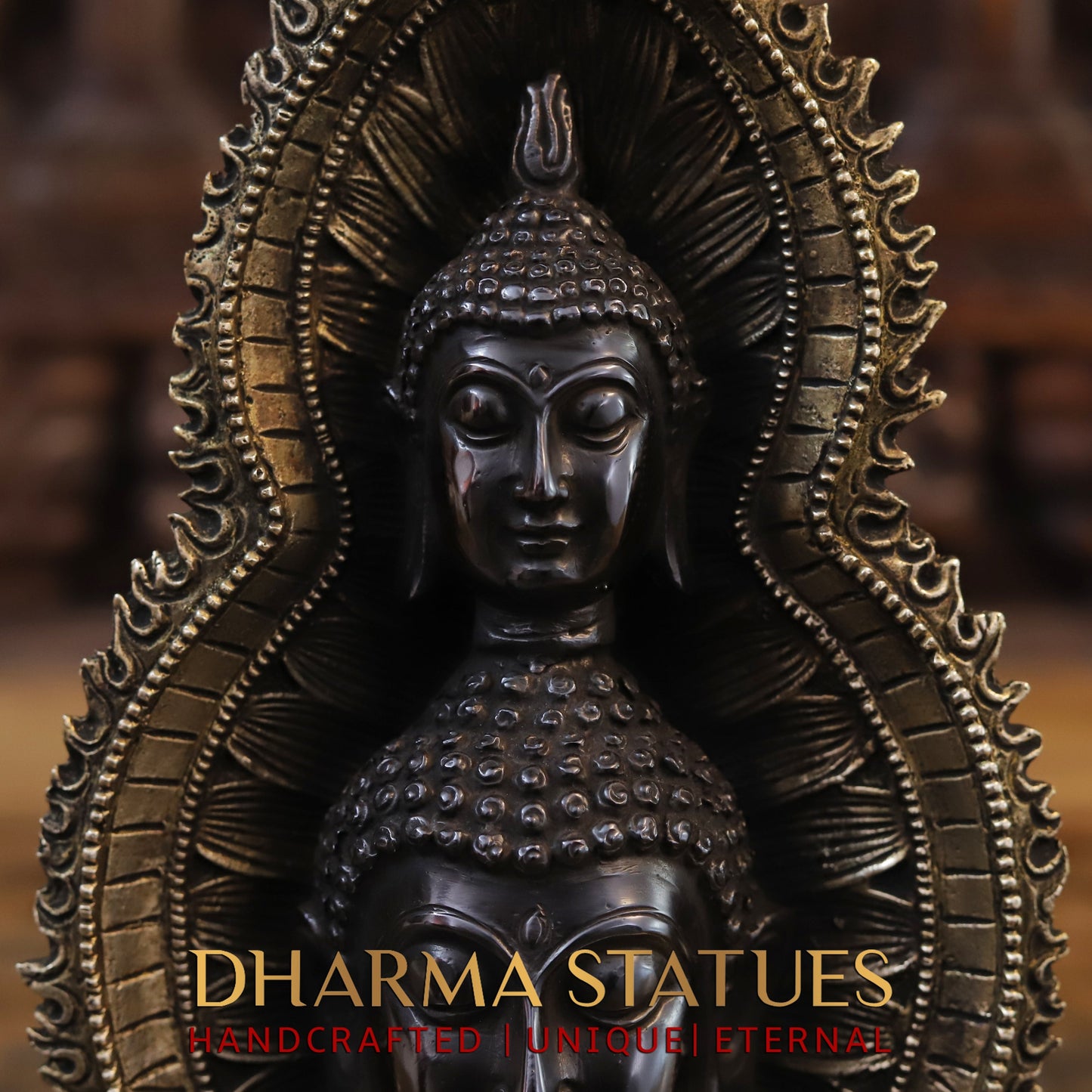 Brass Buddha Statue With Candle Holder, Double Face Buddha, Black Patina & Golden Finish, 12"