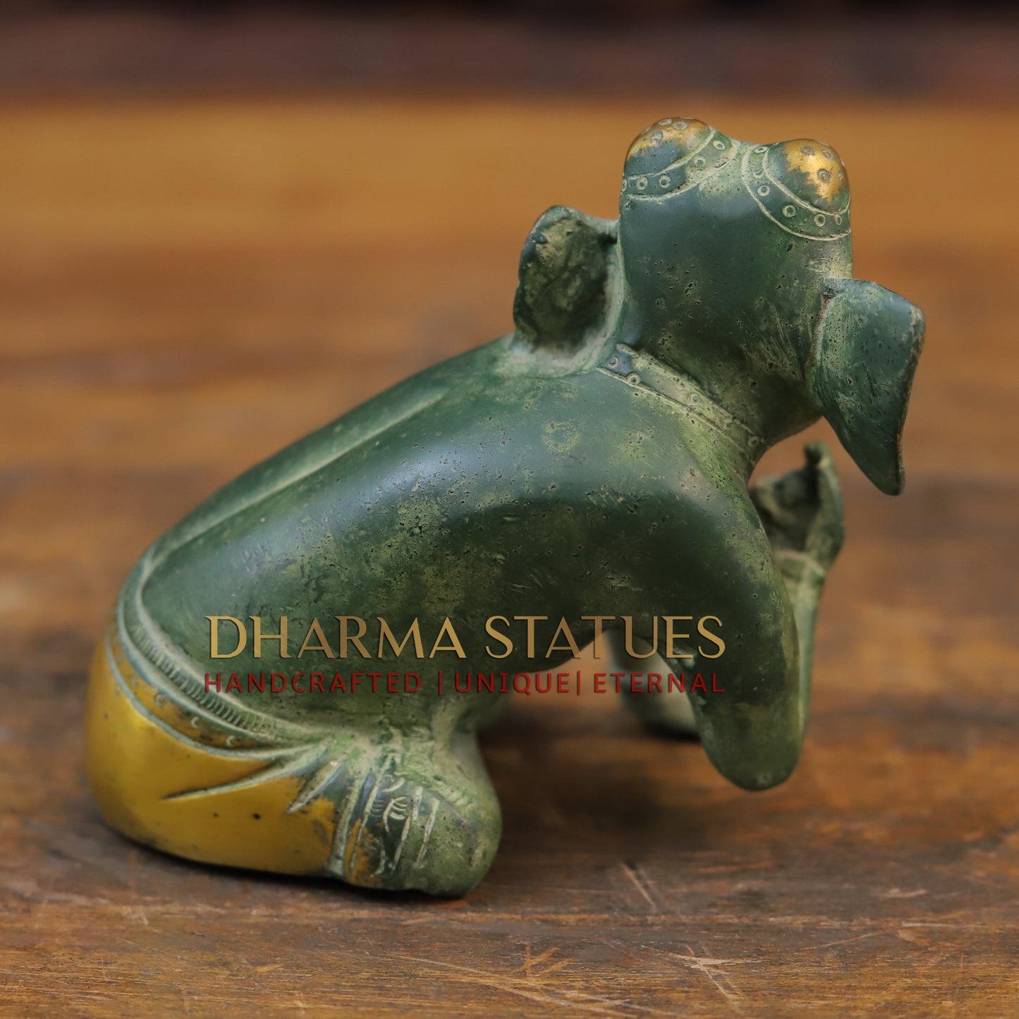Brass Baby Ganesha Idol, Green Patina Finish 4.5"