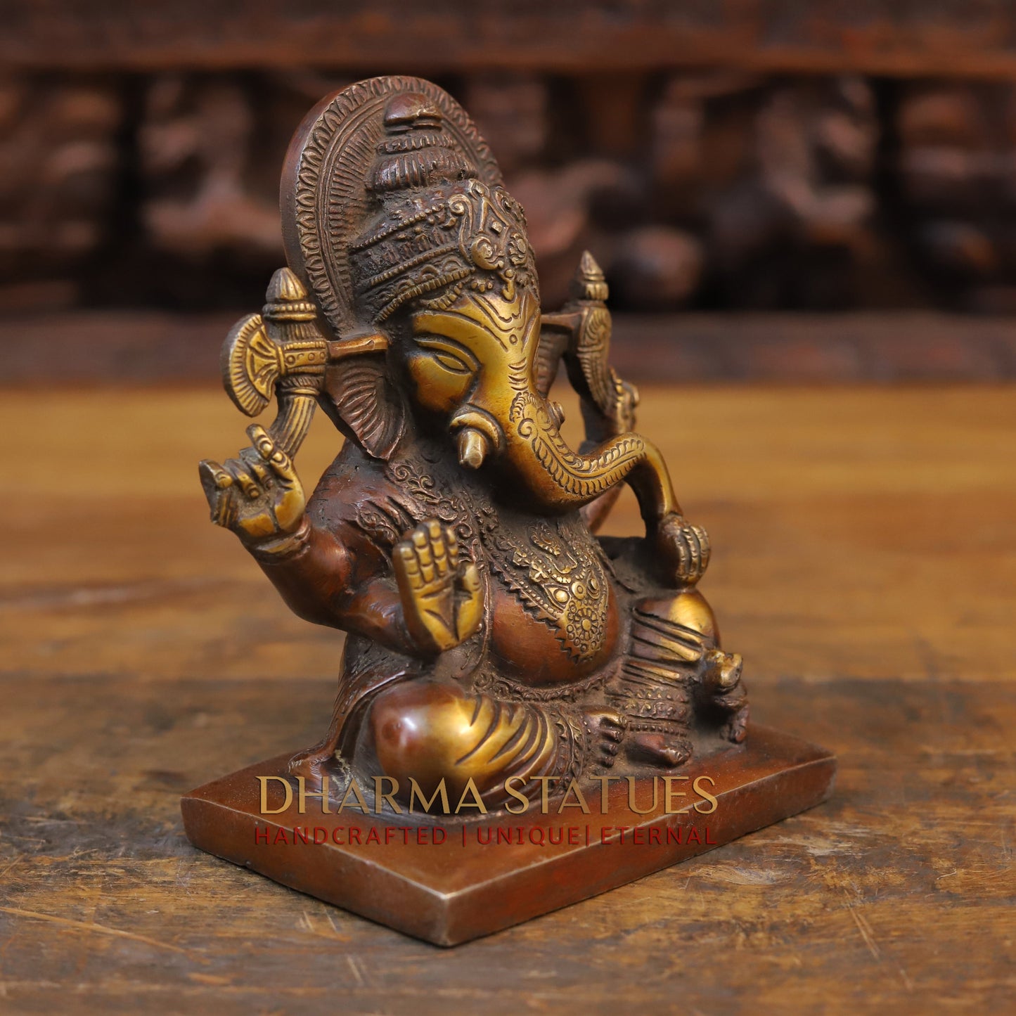 Brass Ganesh Statue, Fine copper and Golden Finish 7"