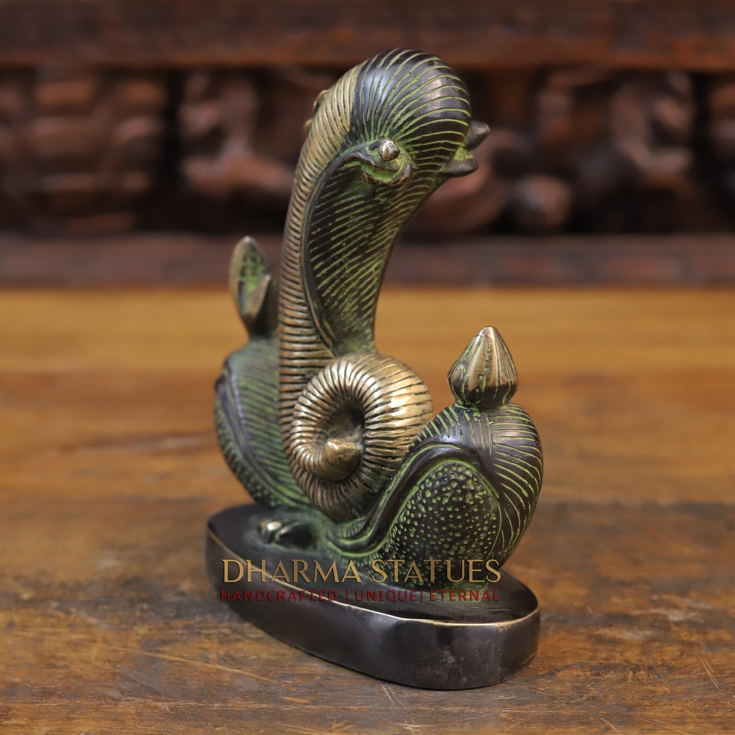 Brass Modern Ganesh Sculpture, Green Patina Finish 8"