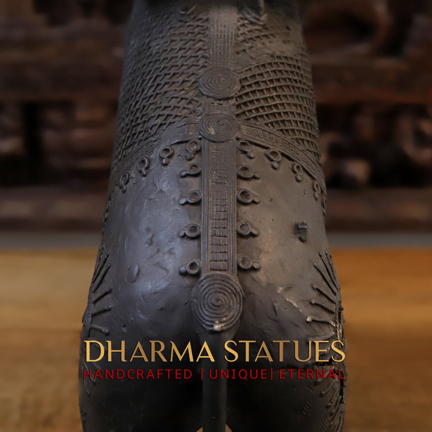 Brass Elephant with Mahout, Black Patina Finish, 32"