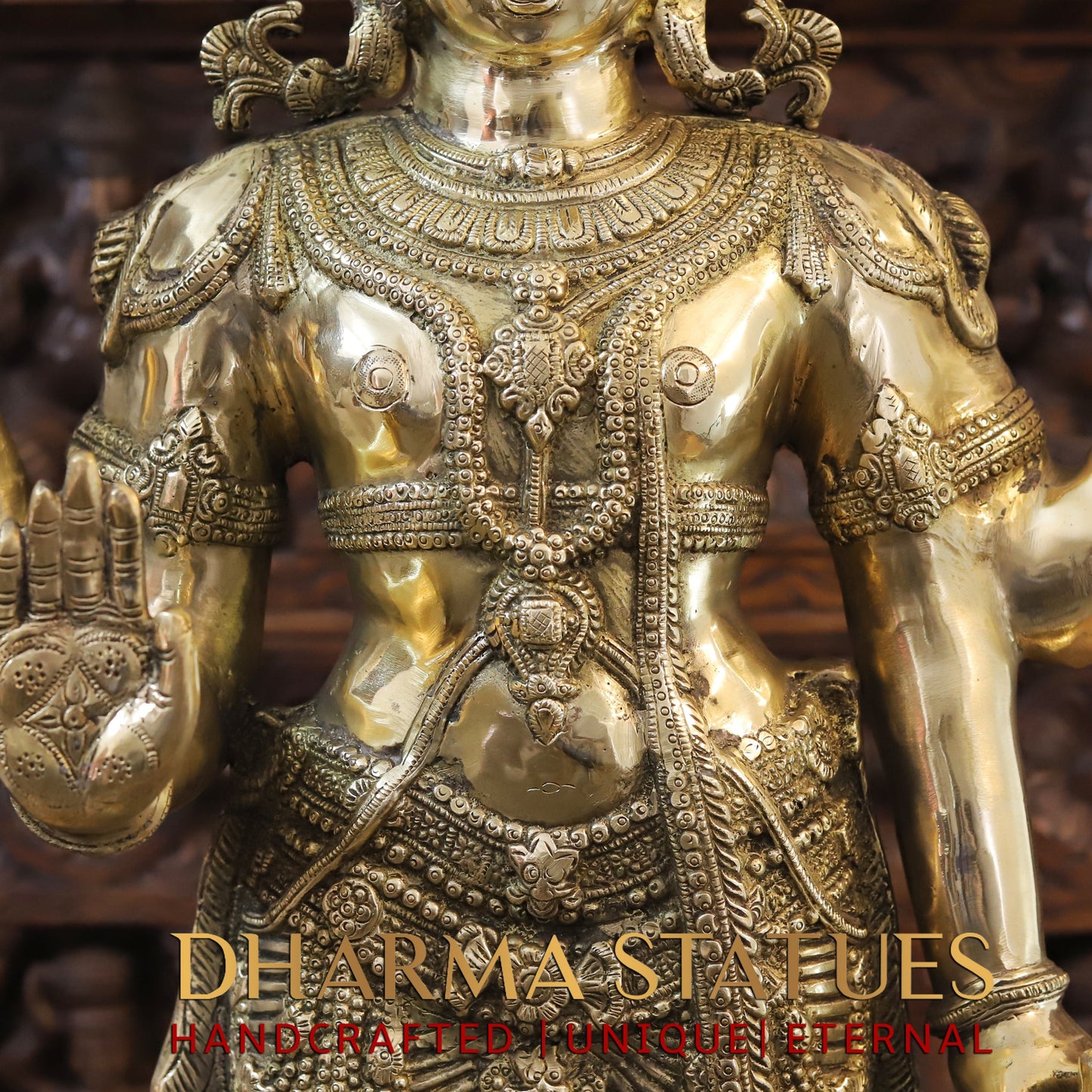 Brass Vishnu standing on Pedestrial, Golden Finish, 41.5"