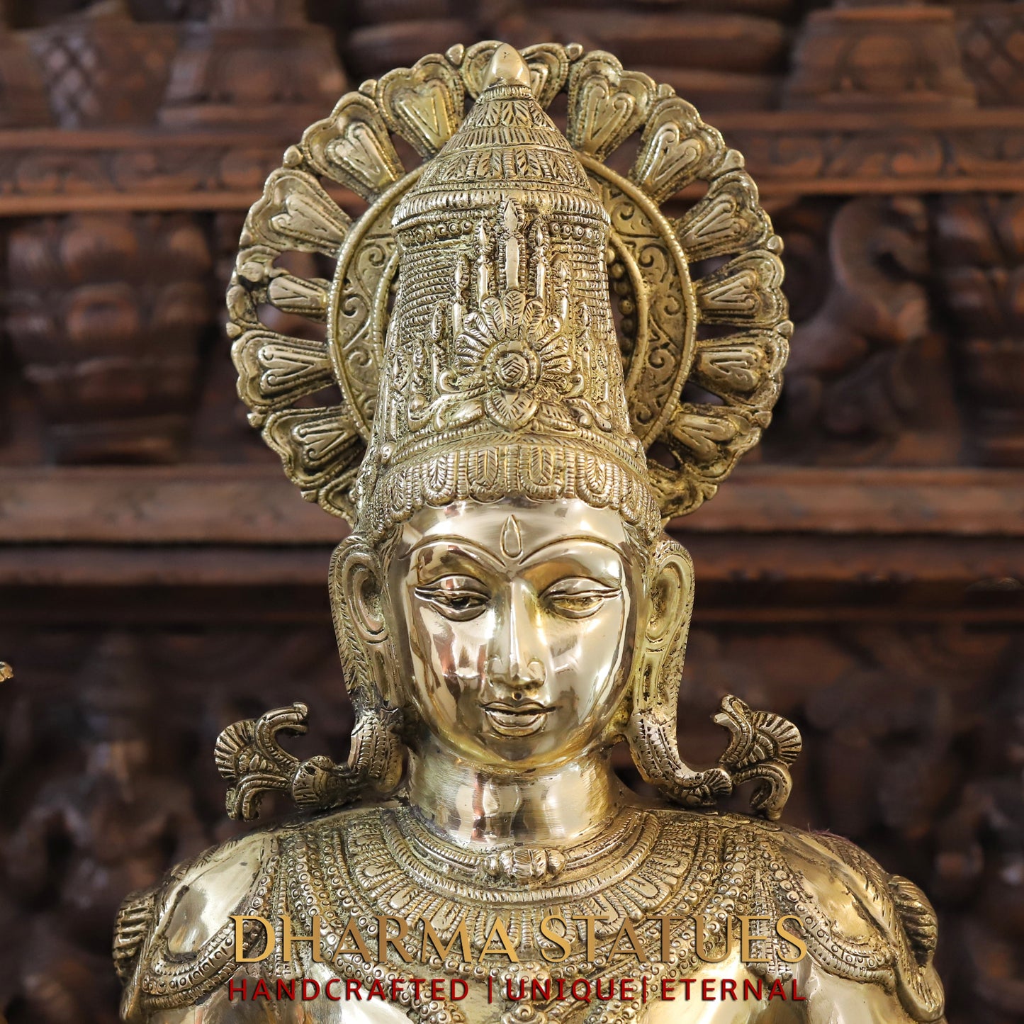 Brass Vishnu standing on Pedestrial, Golden Finish, 41.5"