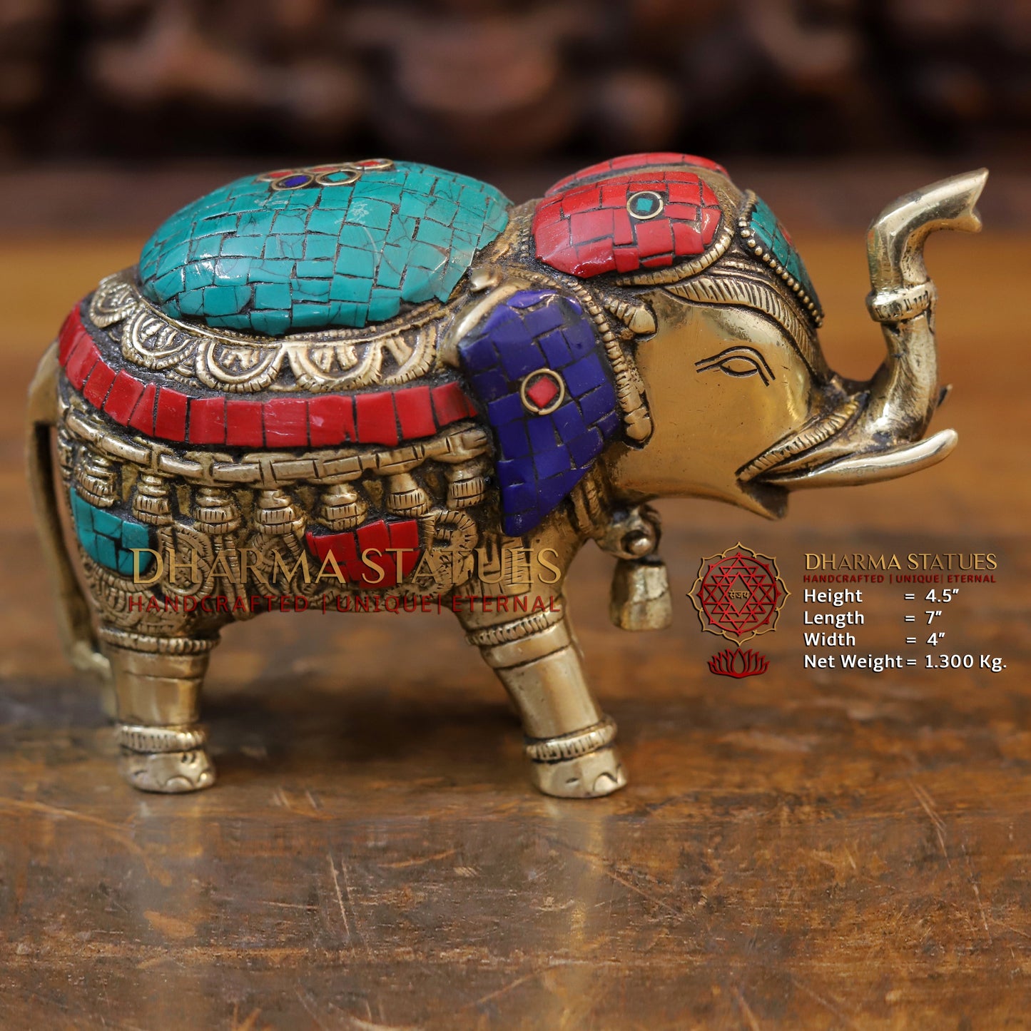 Brass Elephant, Stone Carved Golden Finish, 4.5"