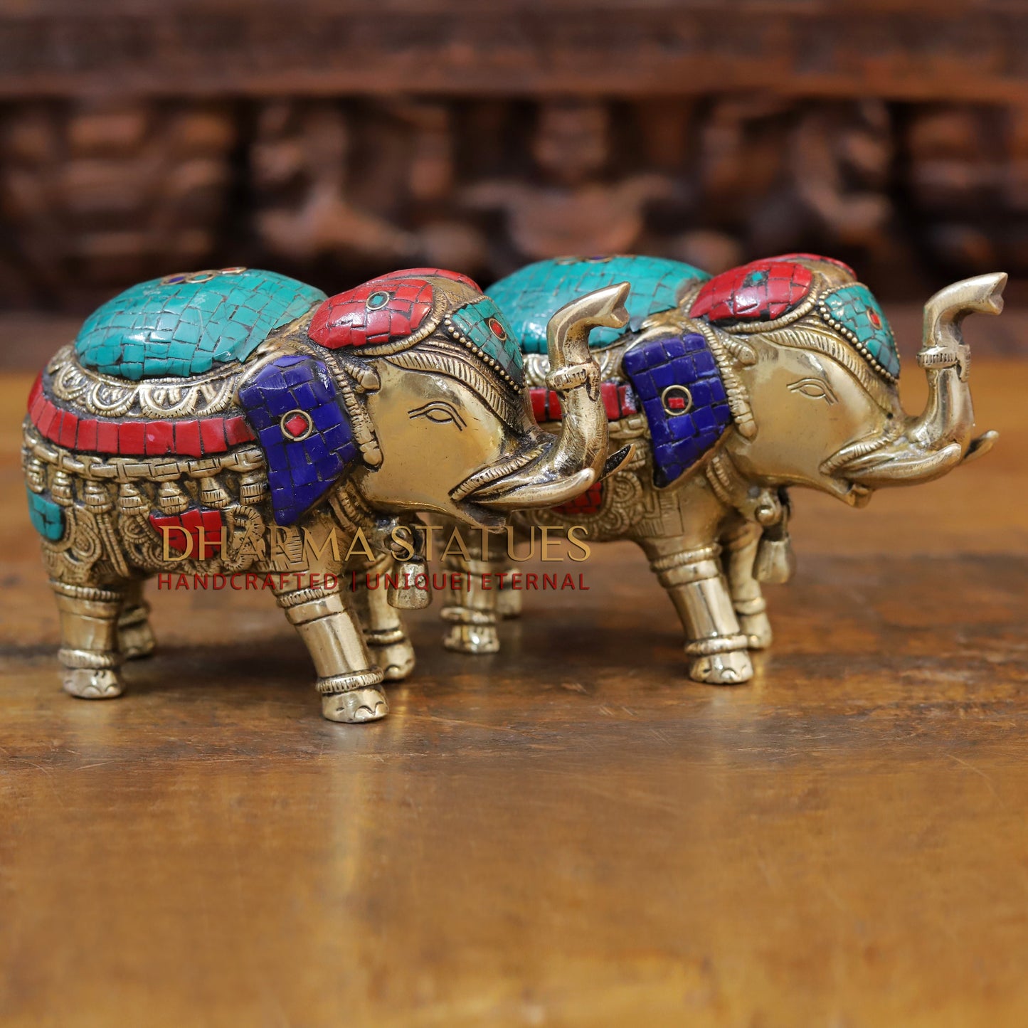 Brass Elephant, Stone Carved Golden Finish, 4.5"