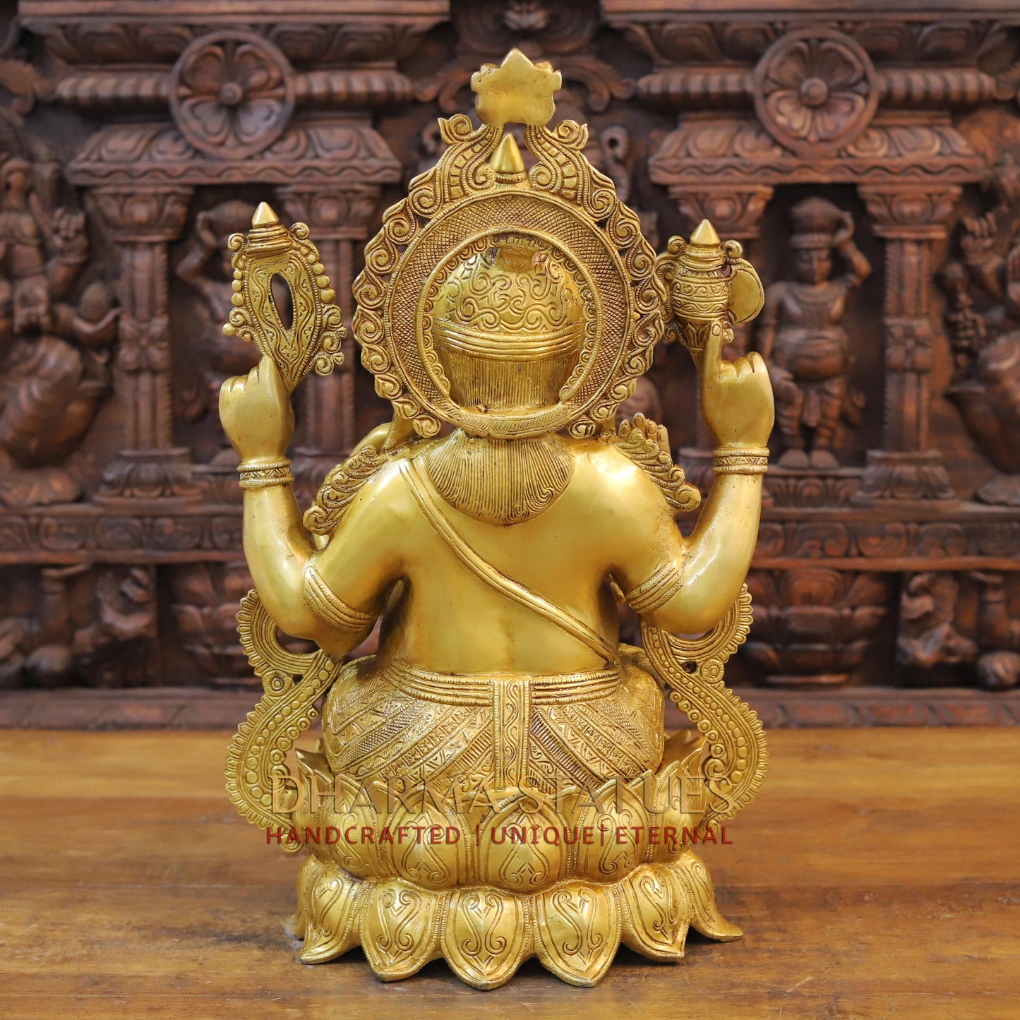 Brass Ganesh Idol, Seated on Lotus, Fine Golden Finish 21"