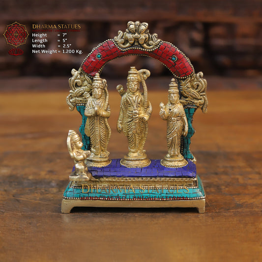 Brass Ram Darbar, Stone & Golden Finish, 7"