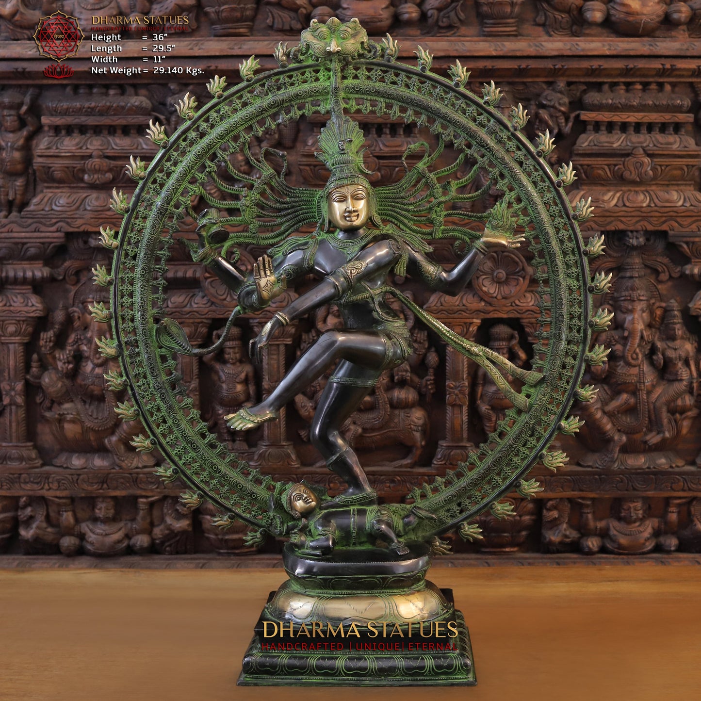 Brass Nataraja, Dancing Shiva, Green Patina & Black Finish, 36"