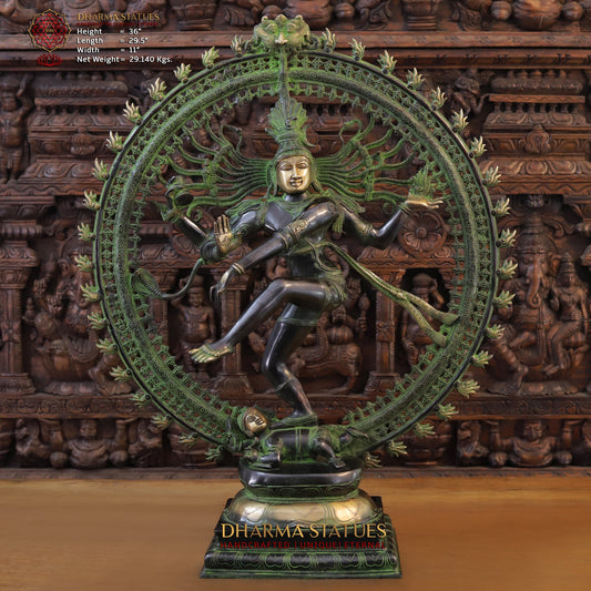 Brass Nataraja, Dancing Shiva, Green Patina & Black Finish, 36"