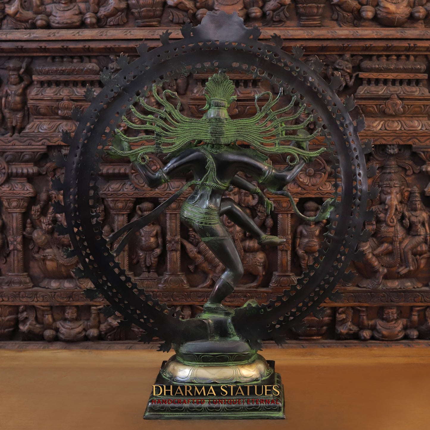 Brass Nataraja, Dancing Shiva, Green Patina & Black Finish, 36"