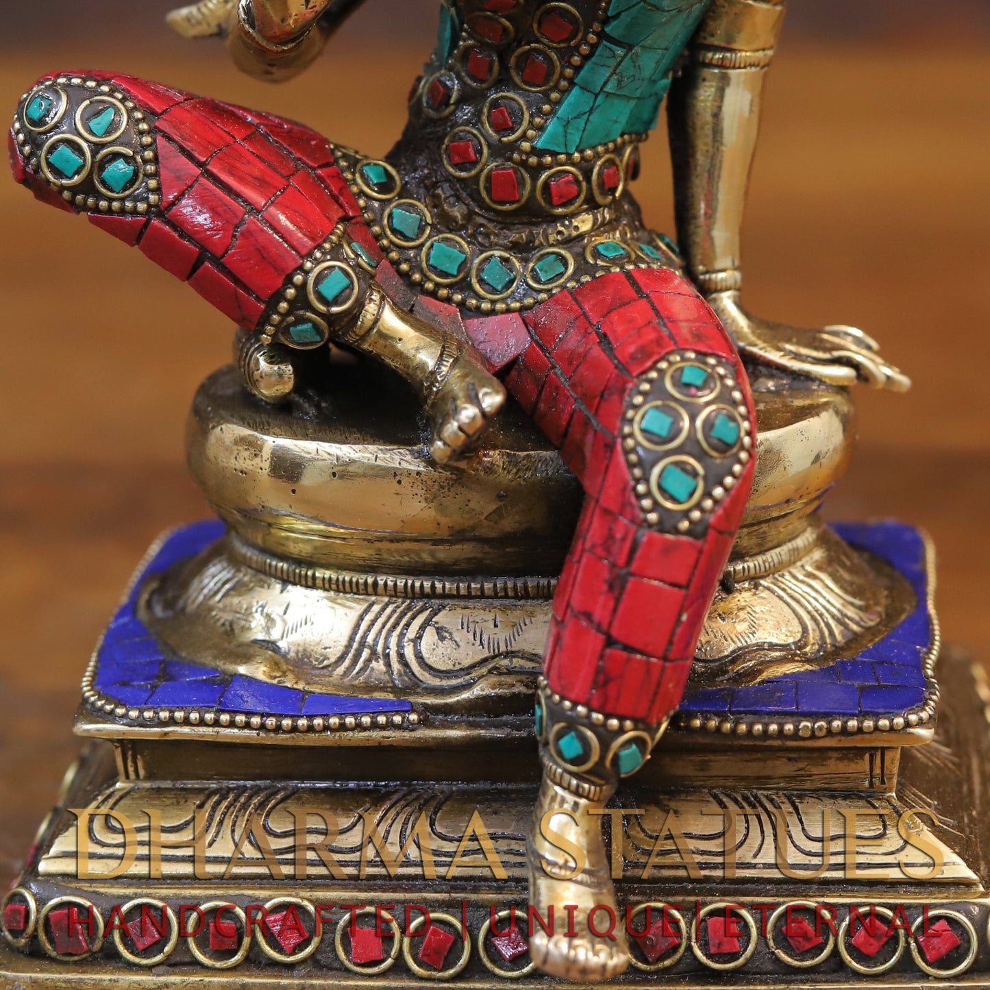 Brass Devi Parwati in Abhaya Mudra, Golden & Stonework, 9"