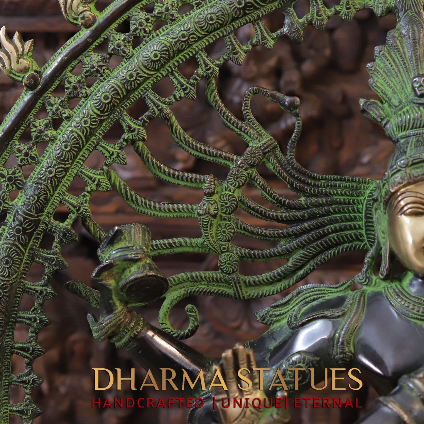 Brass Nataraja, Dancing Shiva, Green Patina & Black Finish, 36"