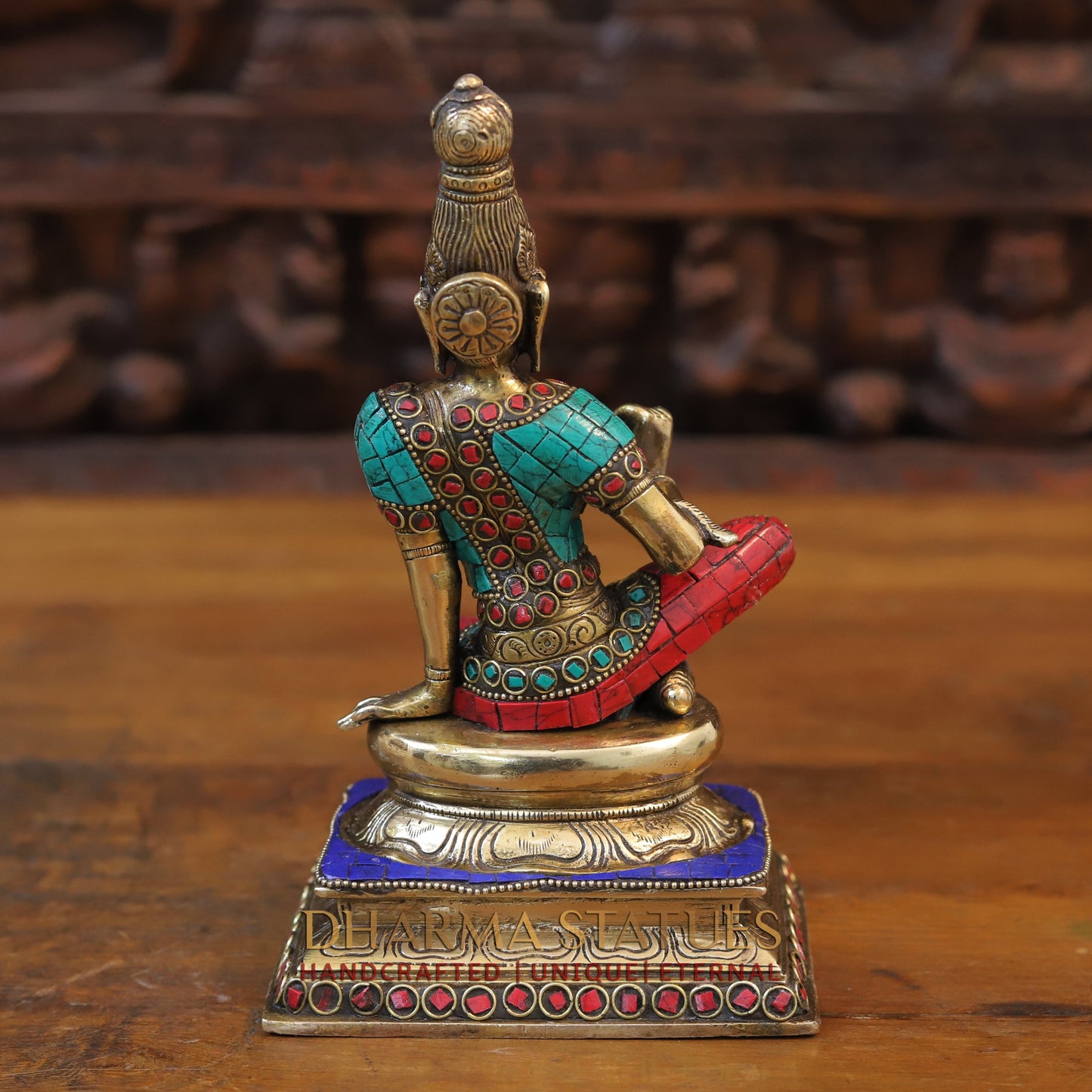 Brass Devi Parwati in Abhaya Mudra, Golden & Stonework, 9"