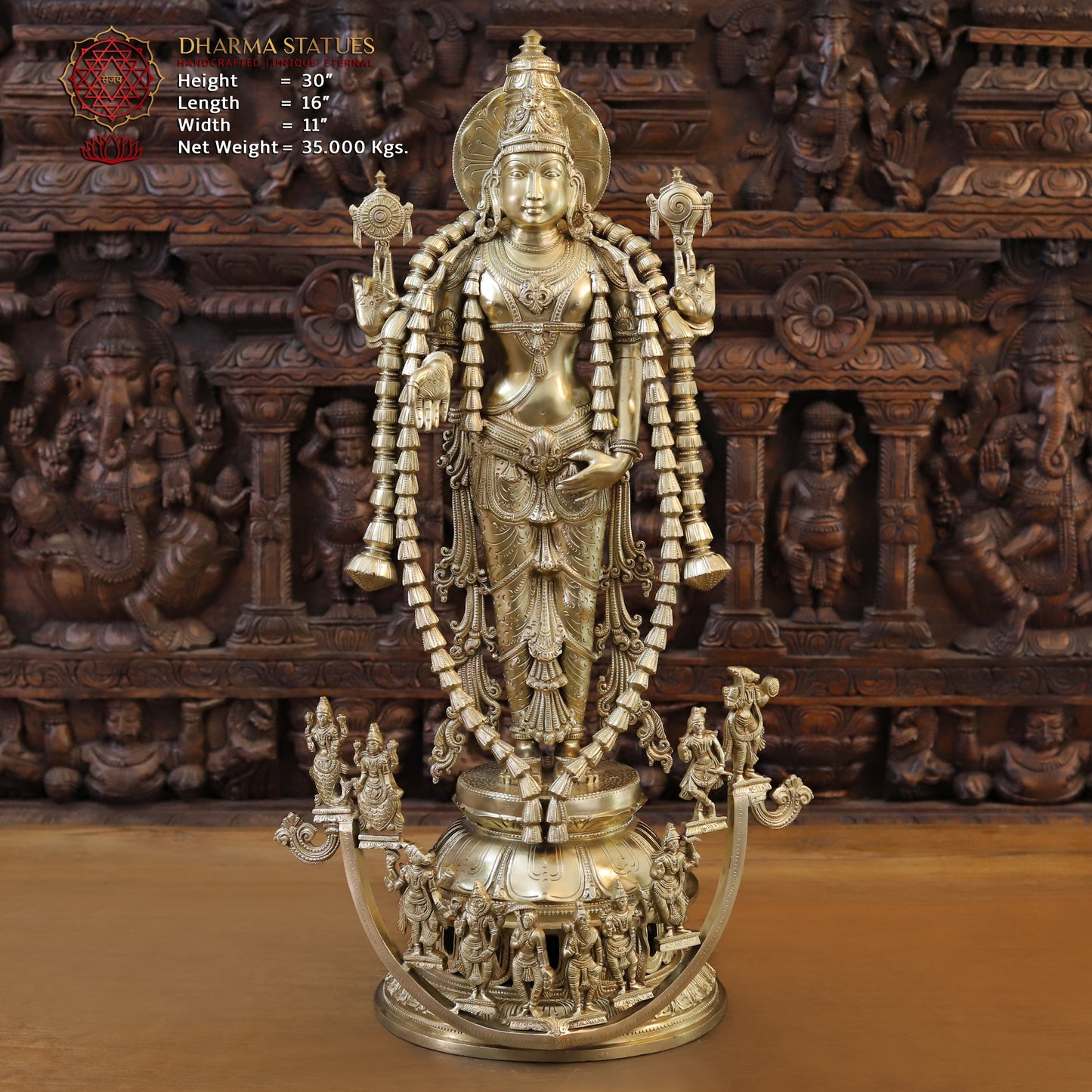 Bronze Vishnu Balaji in his 10 Avatar, Fine Golden Finish, 30" (Made in swamimalai)