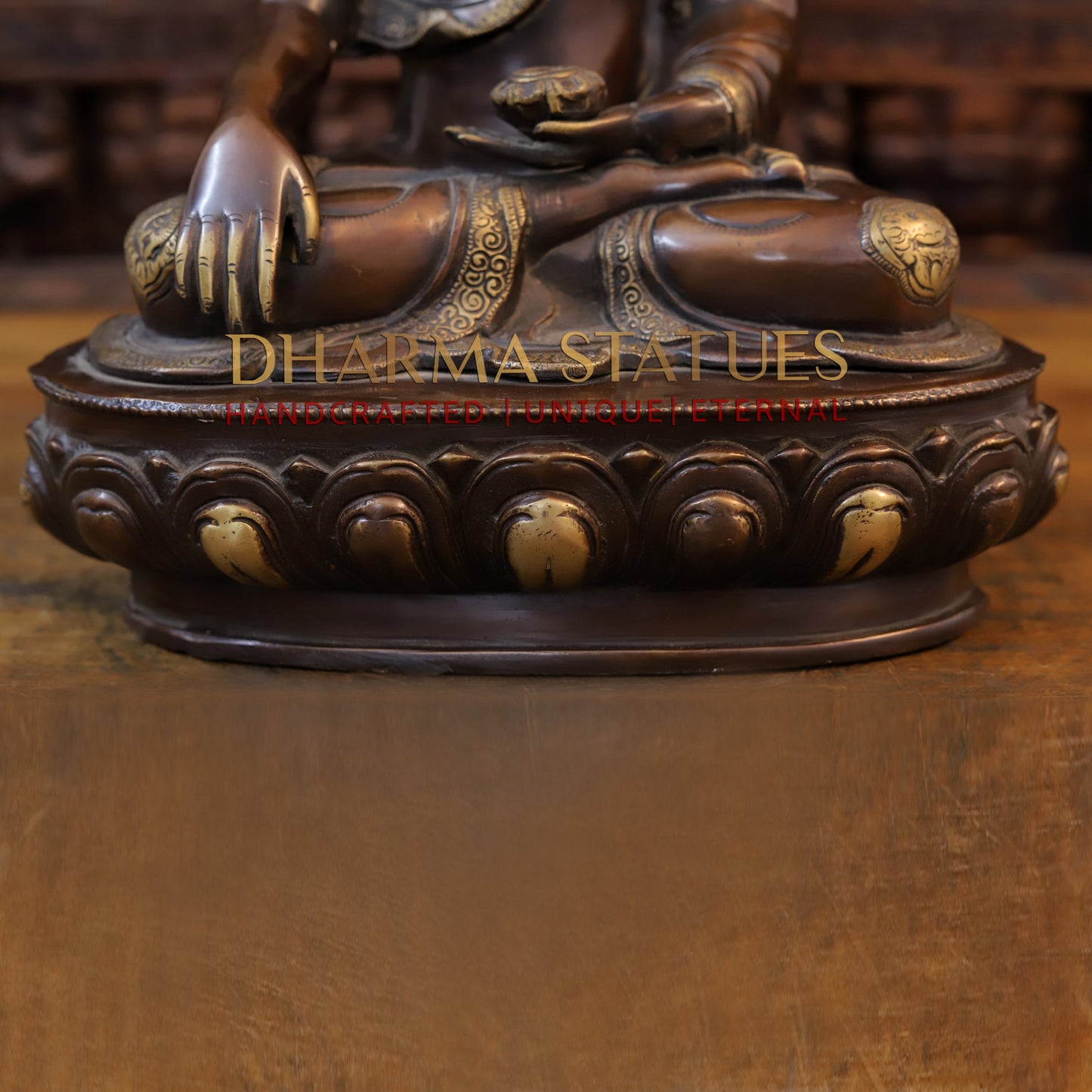 Brass Buddha Sitting in Meditation Position, Copper & Golden Finish, 17.5"