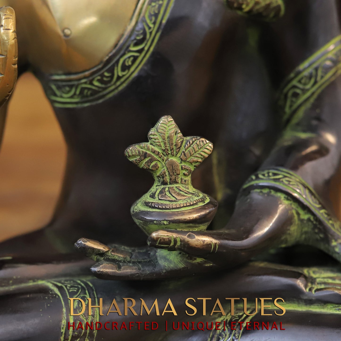 Brass Buddha, Green Tint & Golden Finish, 10.5"