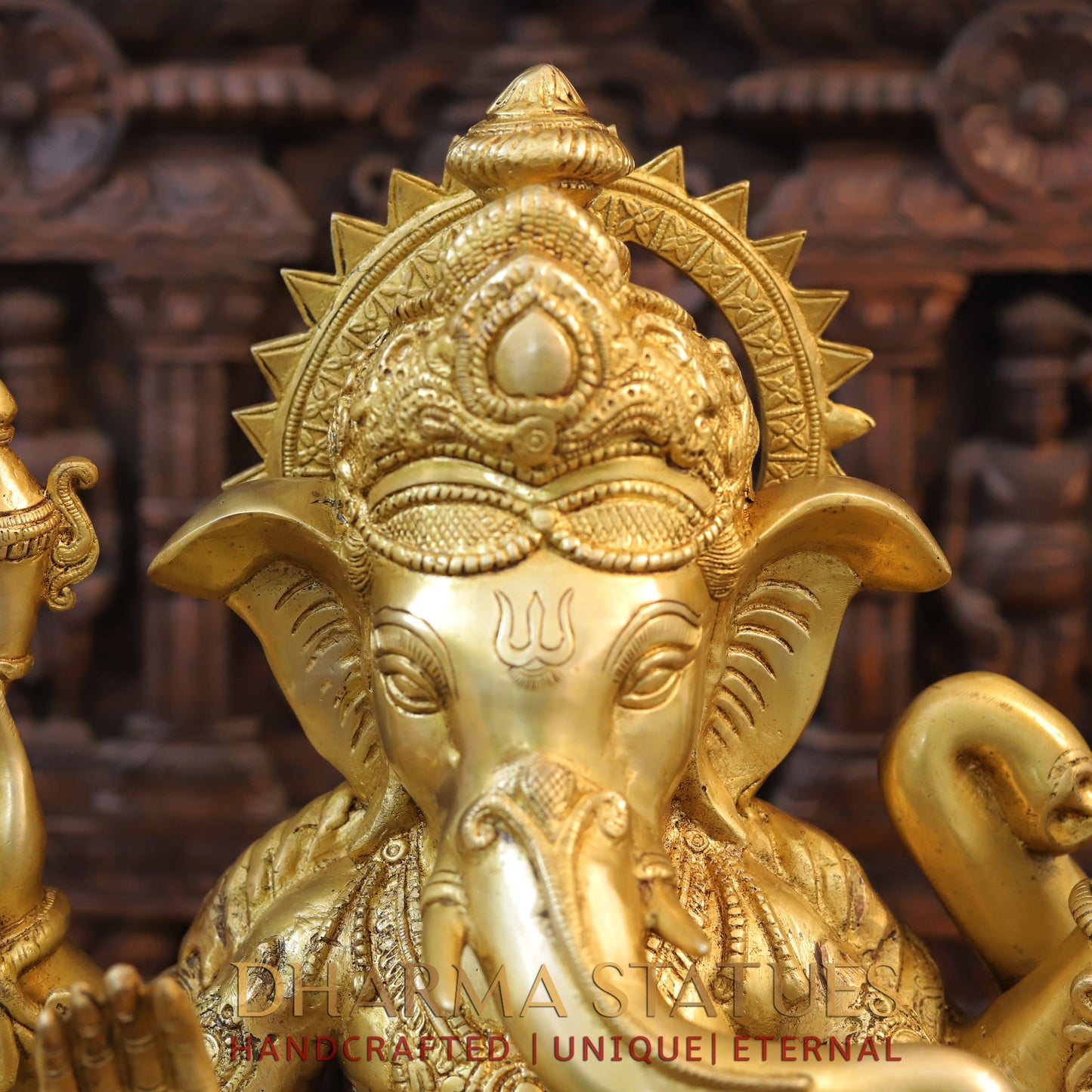 Brass Ganesh with Mushaka, Fine Golden Finish, 21"