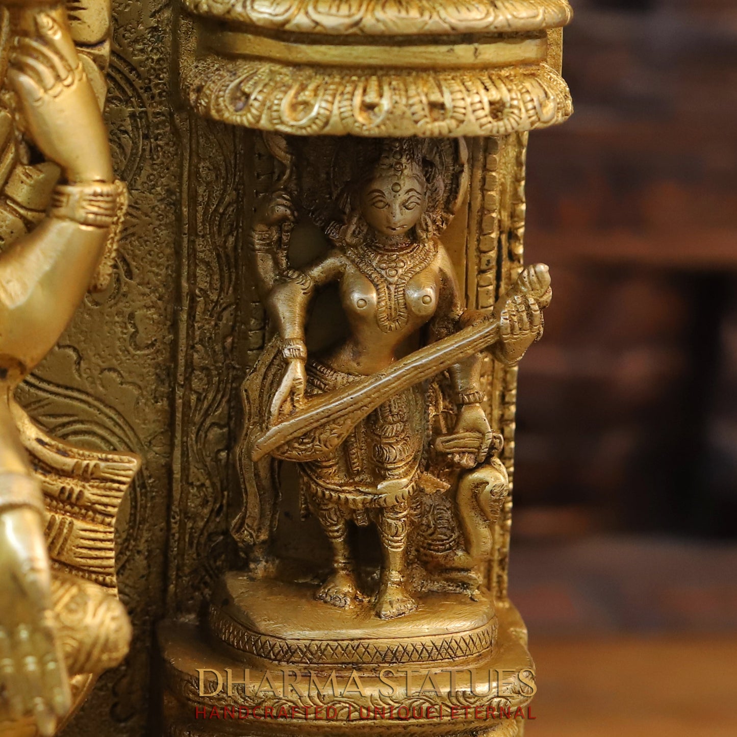 Brass Laxshmi & Ganesh Seated in Temple with rat, Special Gold, 18.5"