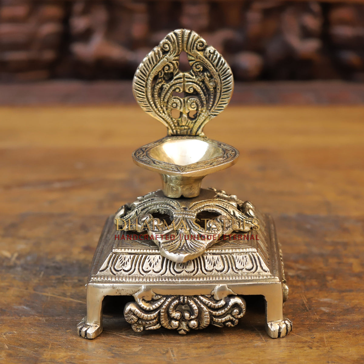 Brass Golden Diya Lamp on Pedestal, Golden Finish, 5.5"