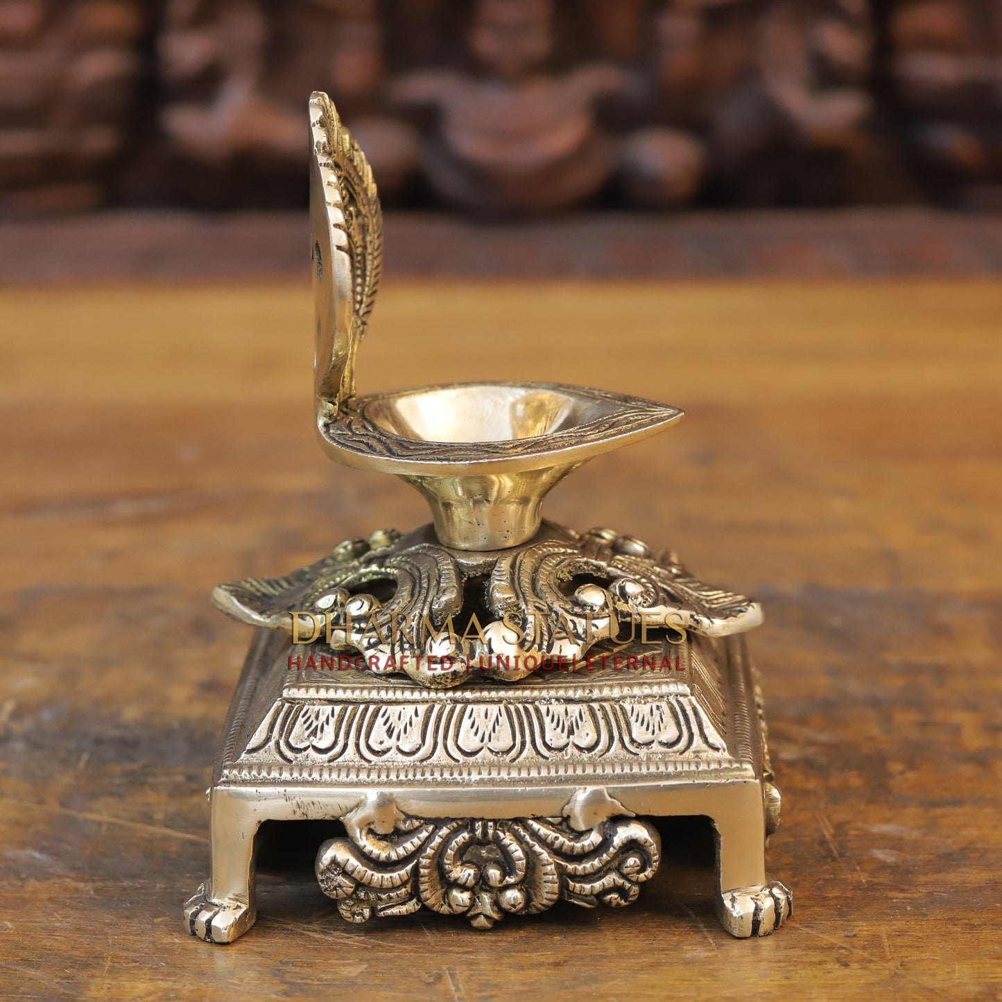 Brass Golden Diya Lamp on Pedestal, Golden Finish, 5.5"