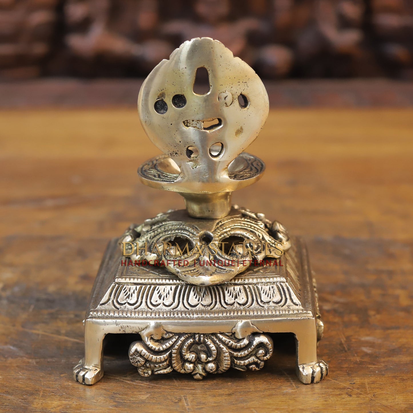 Brass Golden Diya Lamp on Pedestal, Golden Finish, 5.5"