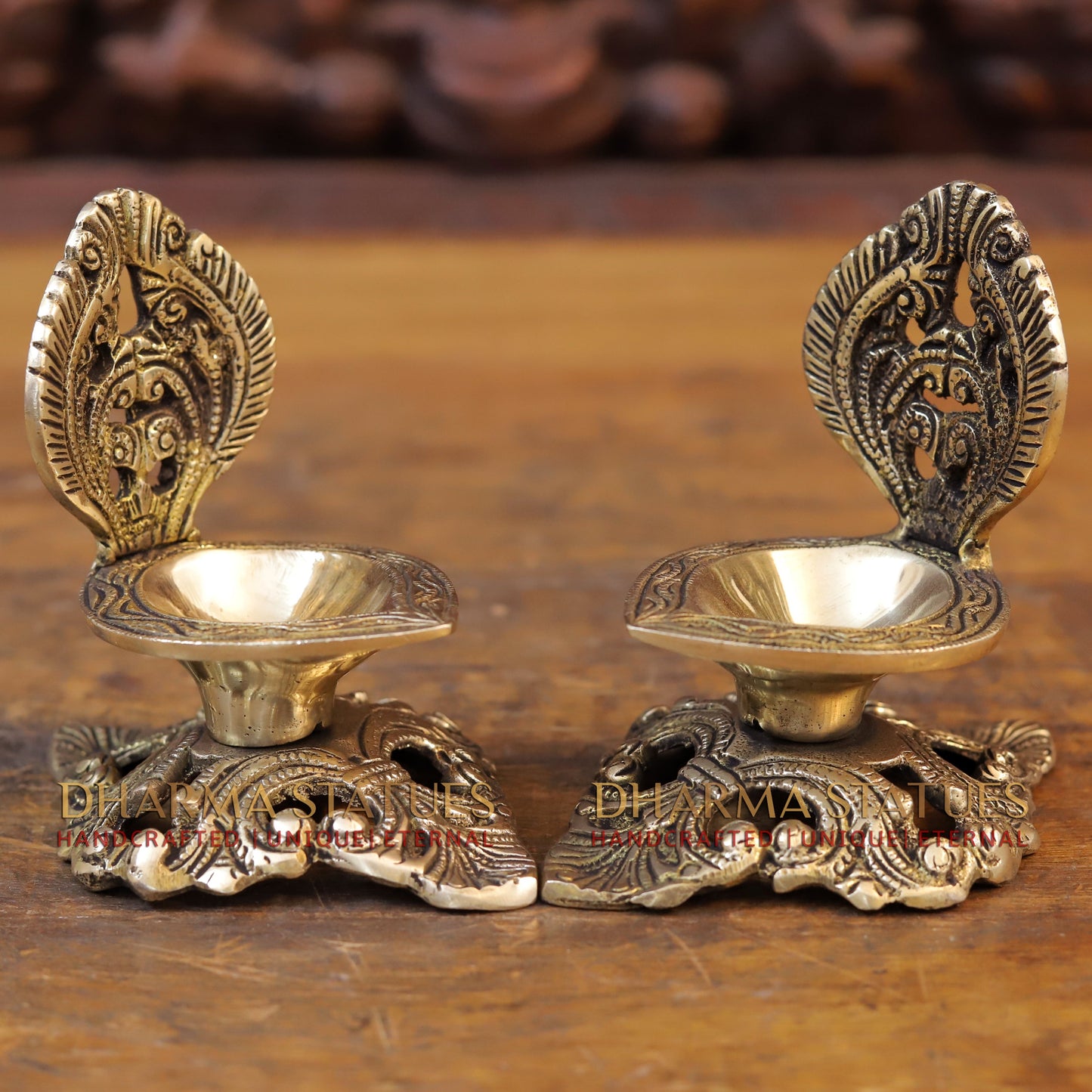 Brass Golden Diya Lamp on Pedestal, Golden Finish, 5.5"
