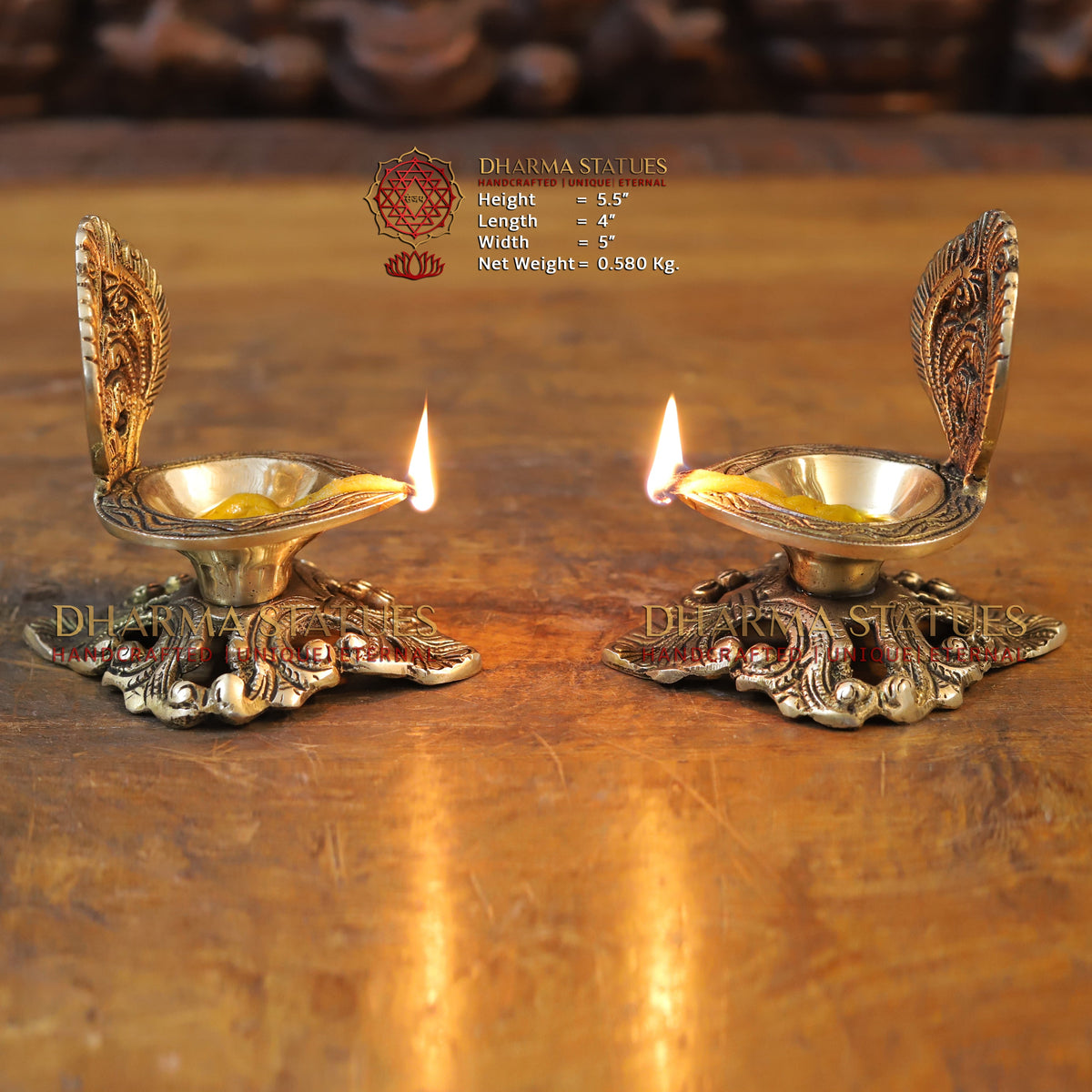 Brass Golden Diya Lamp on Pedestal, Golden Finish, 5.5"