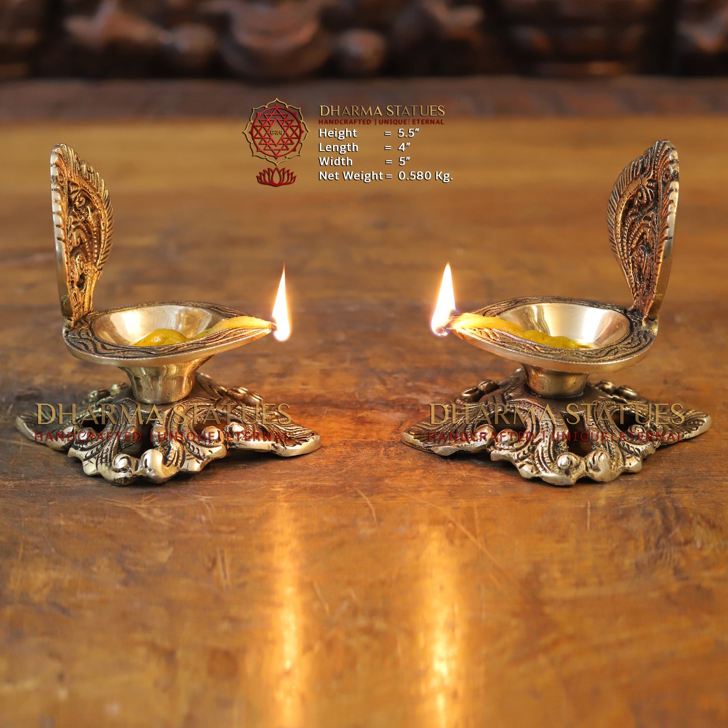 Brass Golden Diya Lamp on Pedestal, Golden Finish, 5.5"