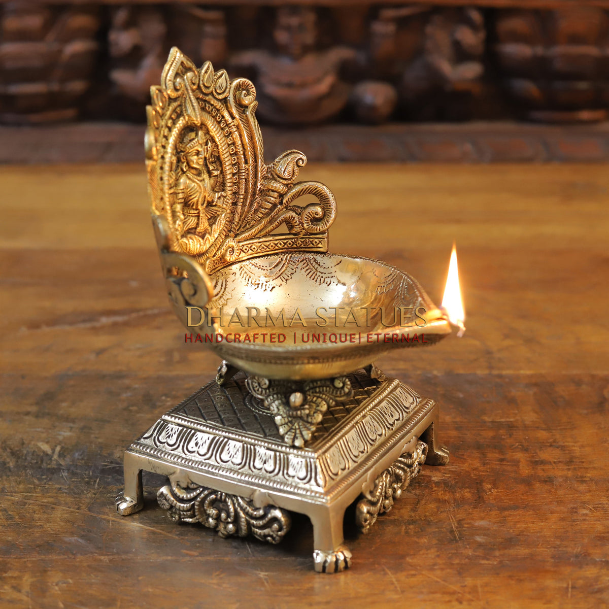 Brass Mahalakshmi Diya, Golden Finish, 7"