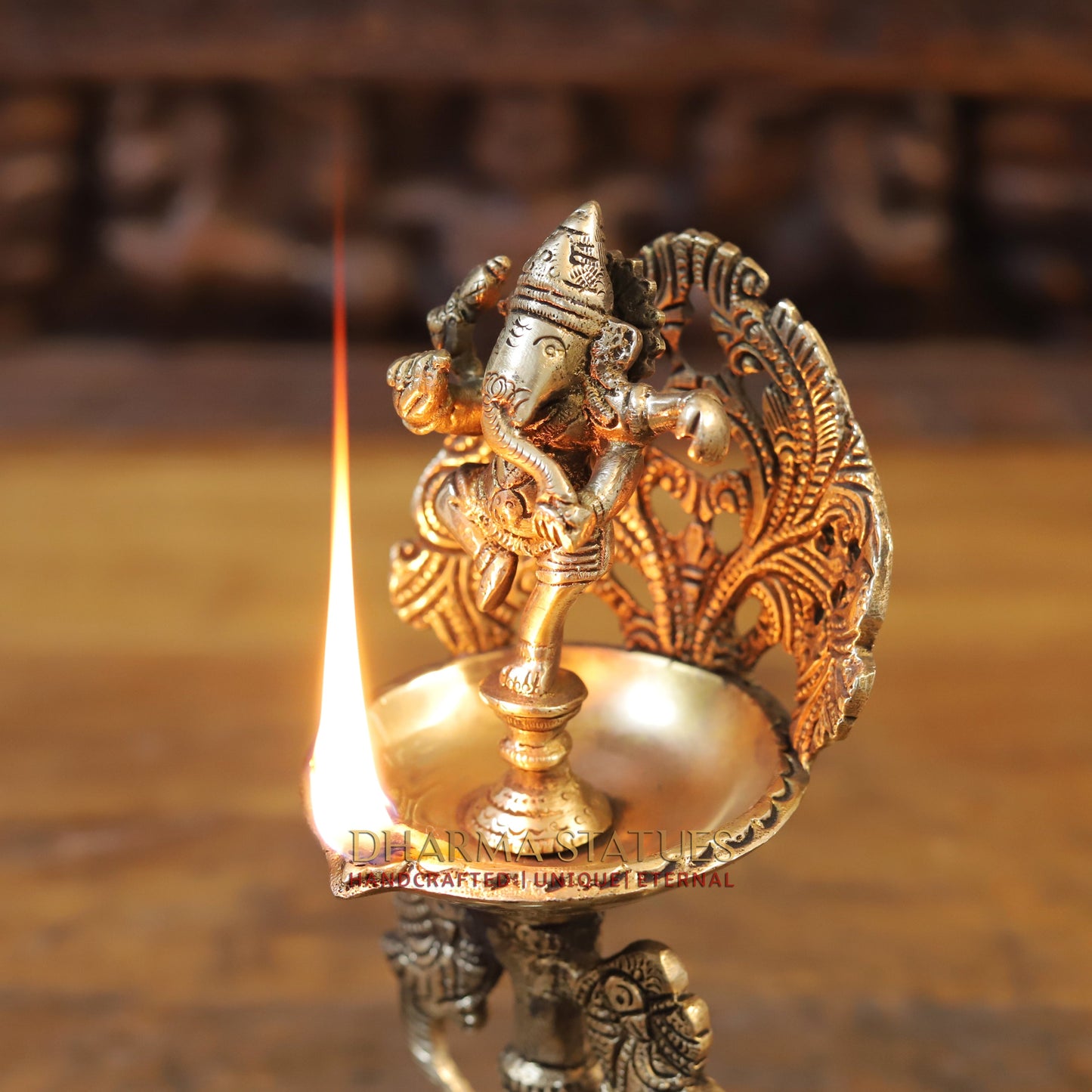 Brass Ganesh Diya, Golden Finish, 9.5"