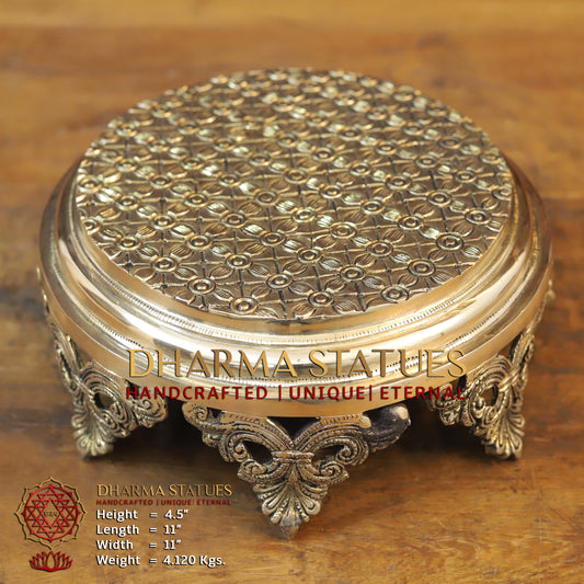 Brass Chowki for Pooja, Golden Finish, 11”