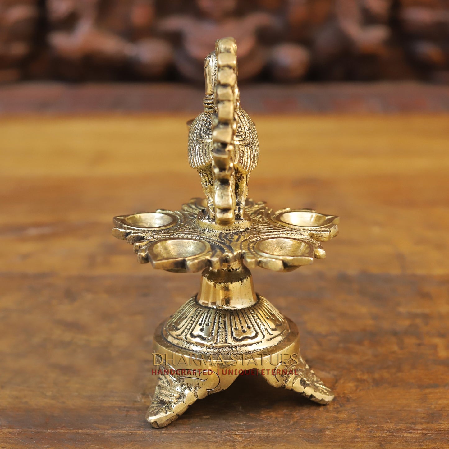 Brass Peacock Oil Lamp, Golden Finish, 7.5"