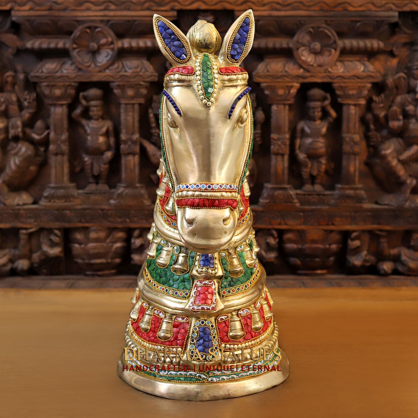 Brass Horse Face, Stonework & Golden Finish, 22"