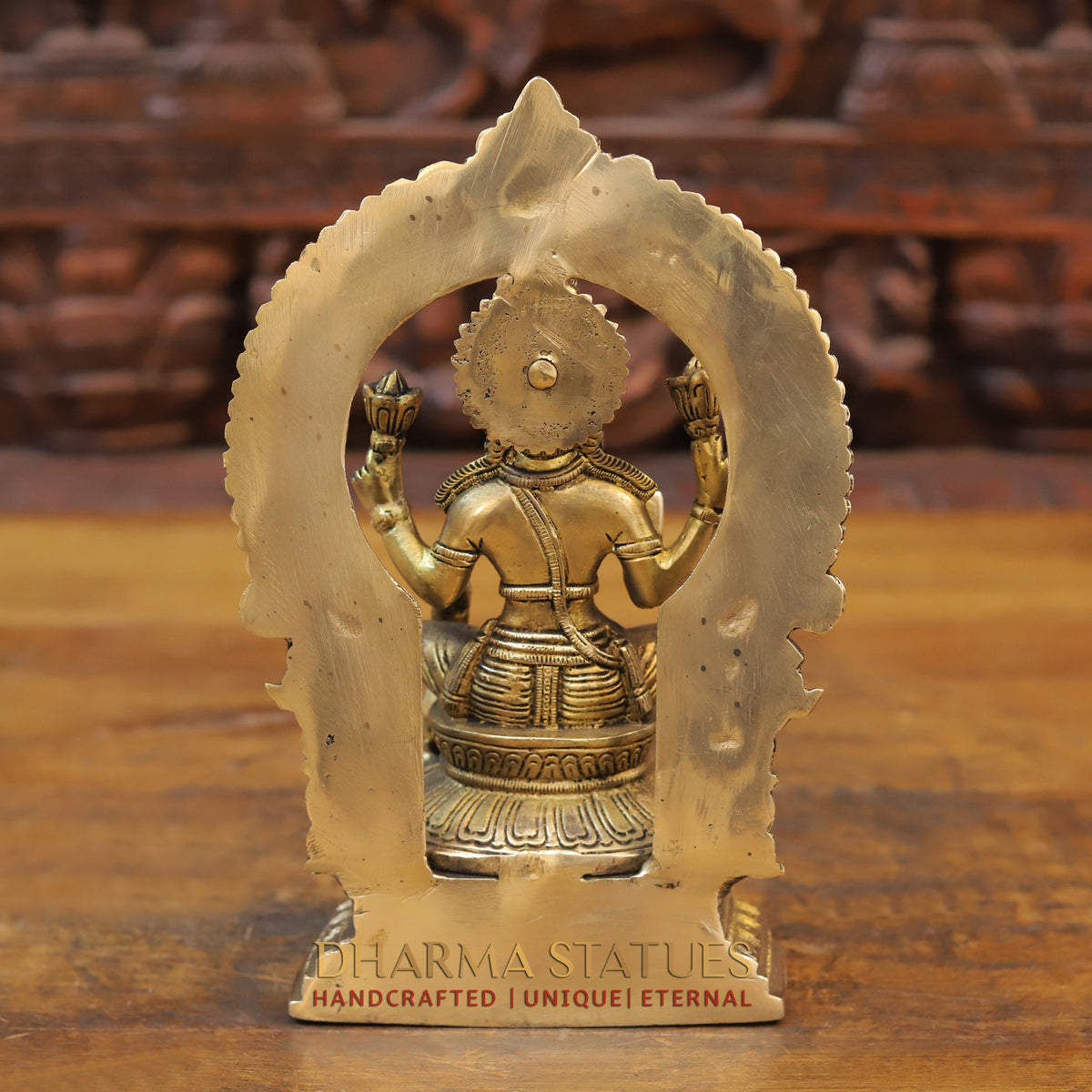 Brass Laxmi seated with Frame, Blessing Posture, Golden Finish, 10"
