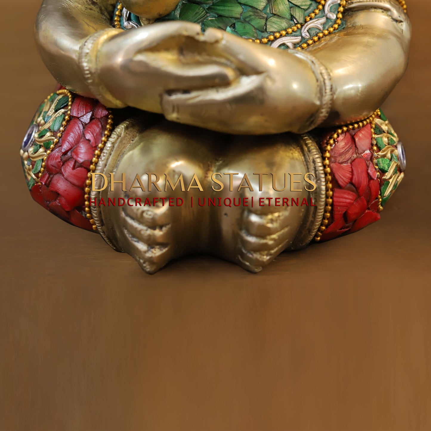 Brass Baby Ganesh seated, Stonework & Golden Finish, 9"