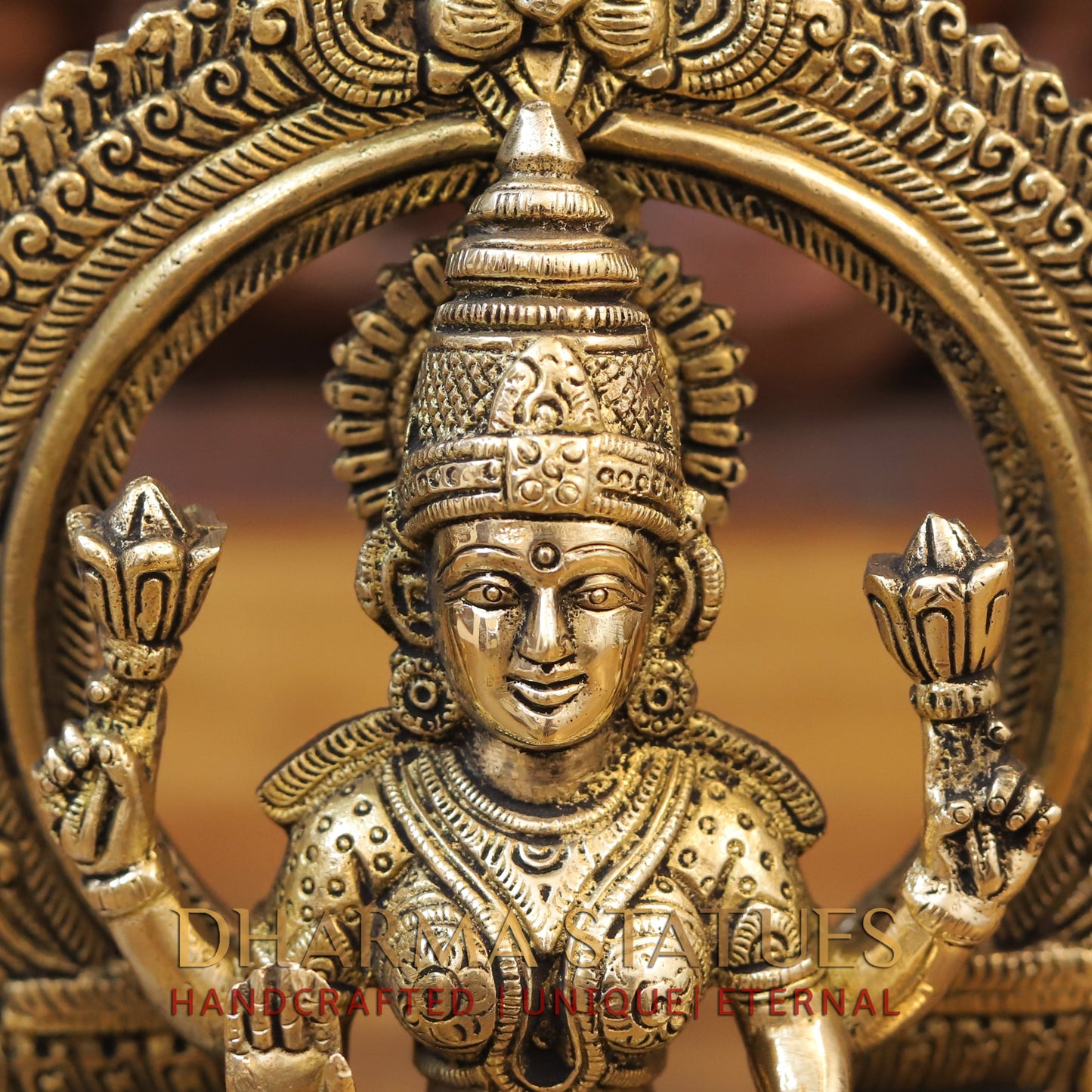 Brass Laxmi seated with Frame, Blessing Posture, Golden Finish, 10"