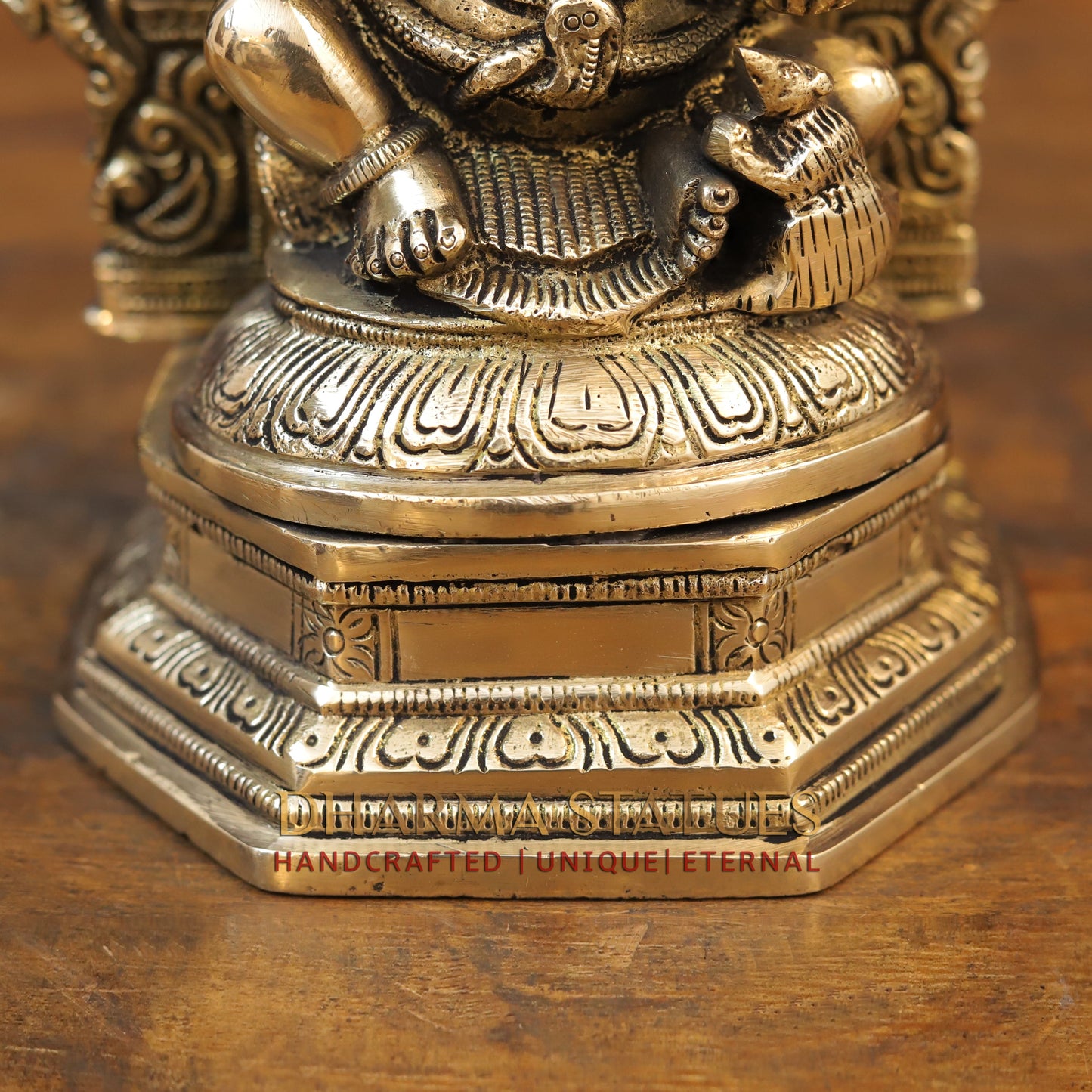 Brass Ganesh seated with Frame, Golden Finish, 10"