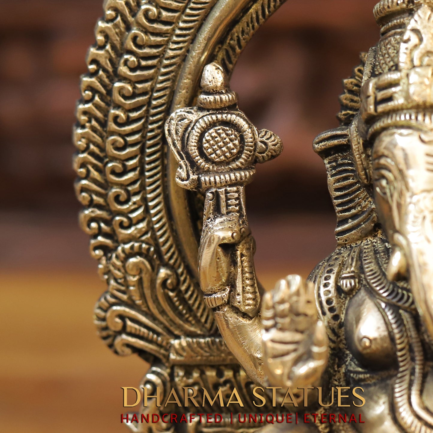 Brass Ganesh seated with Frame, Golden Finish, 10"