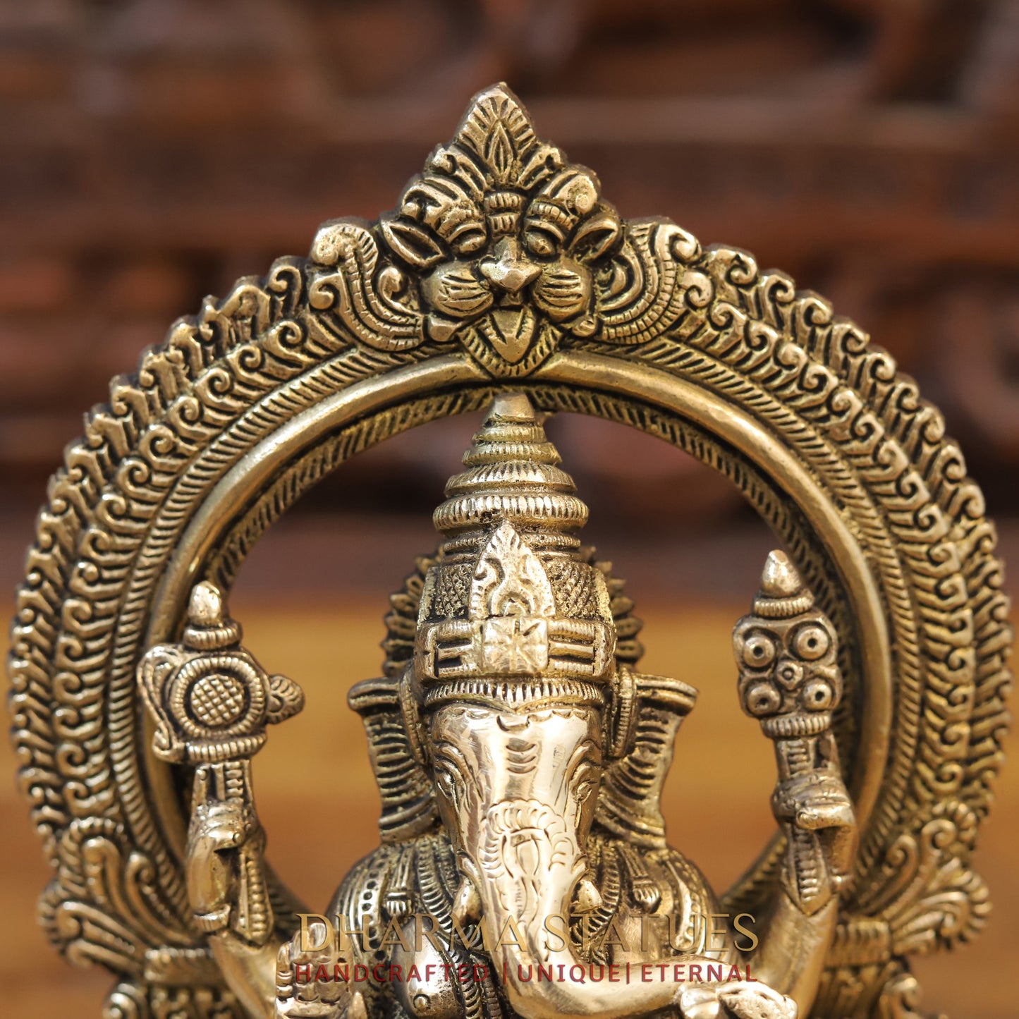 Brass Ganesh seated with Frame, Golden Finish, 10"
