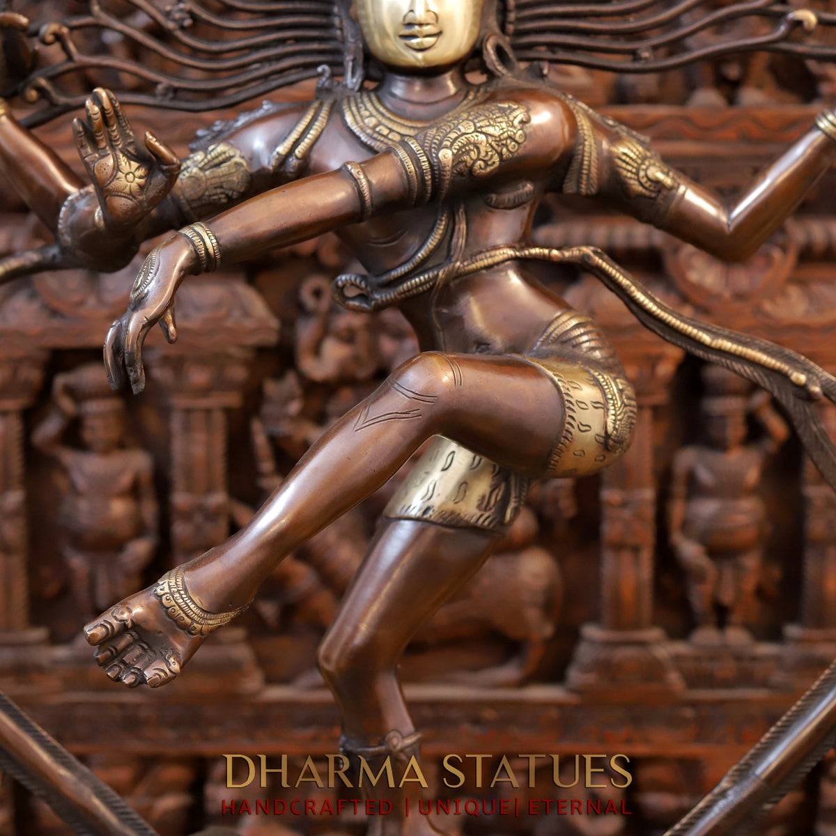 Brass Nataraja Statue, Dancing Shiva, Copper & Golden Finish, 35"