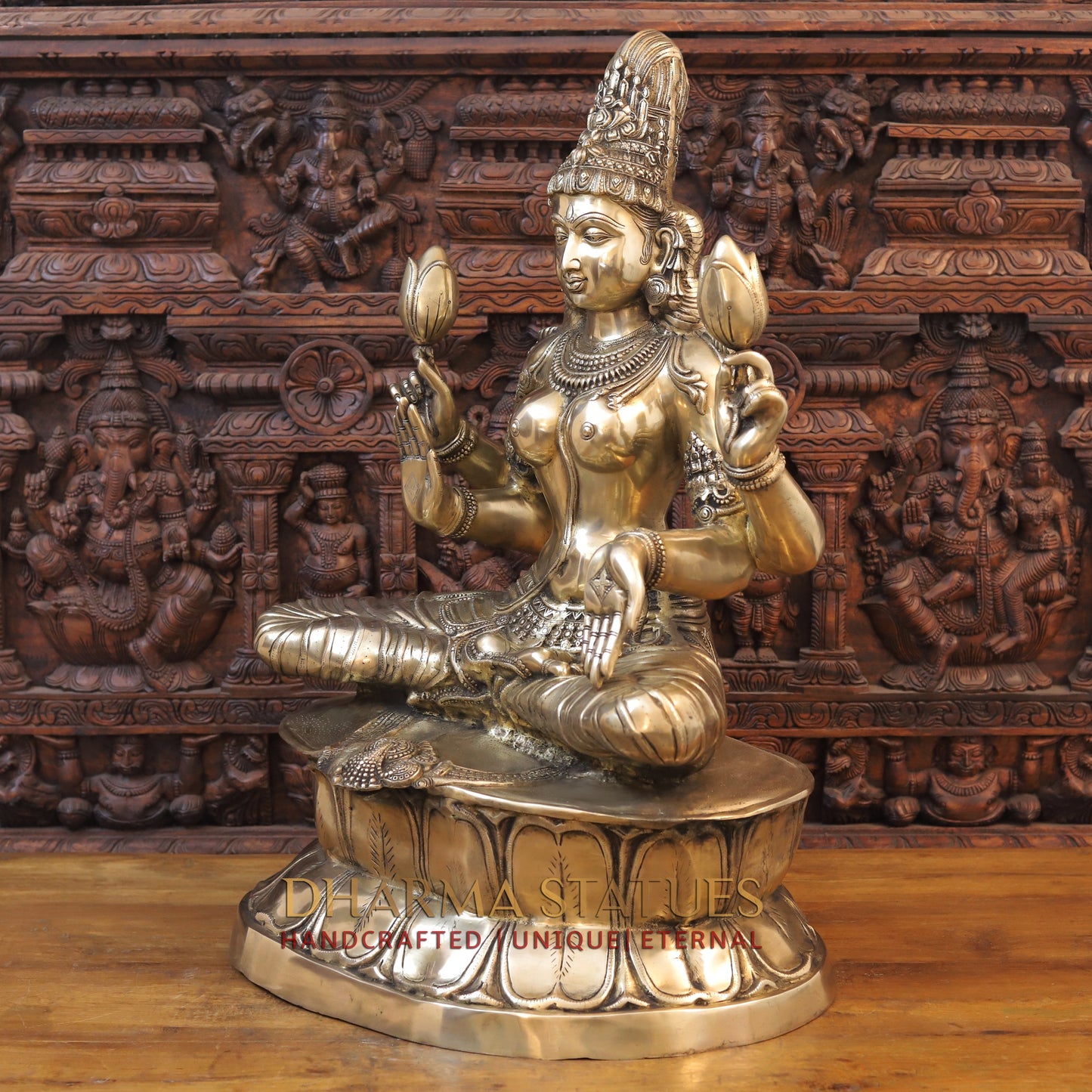 Brass Lakshmi, Blessing Posture, Golden Finish, 35.5"