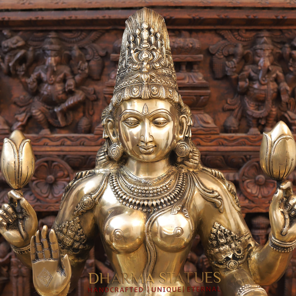 Brass Lakshmi, Blessing Posture, Golden Finish, 35.5"