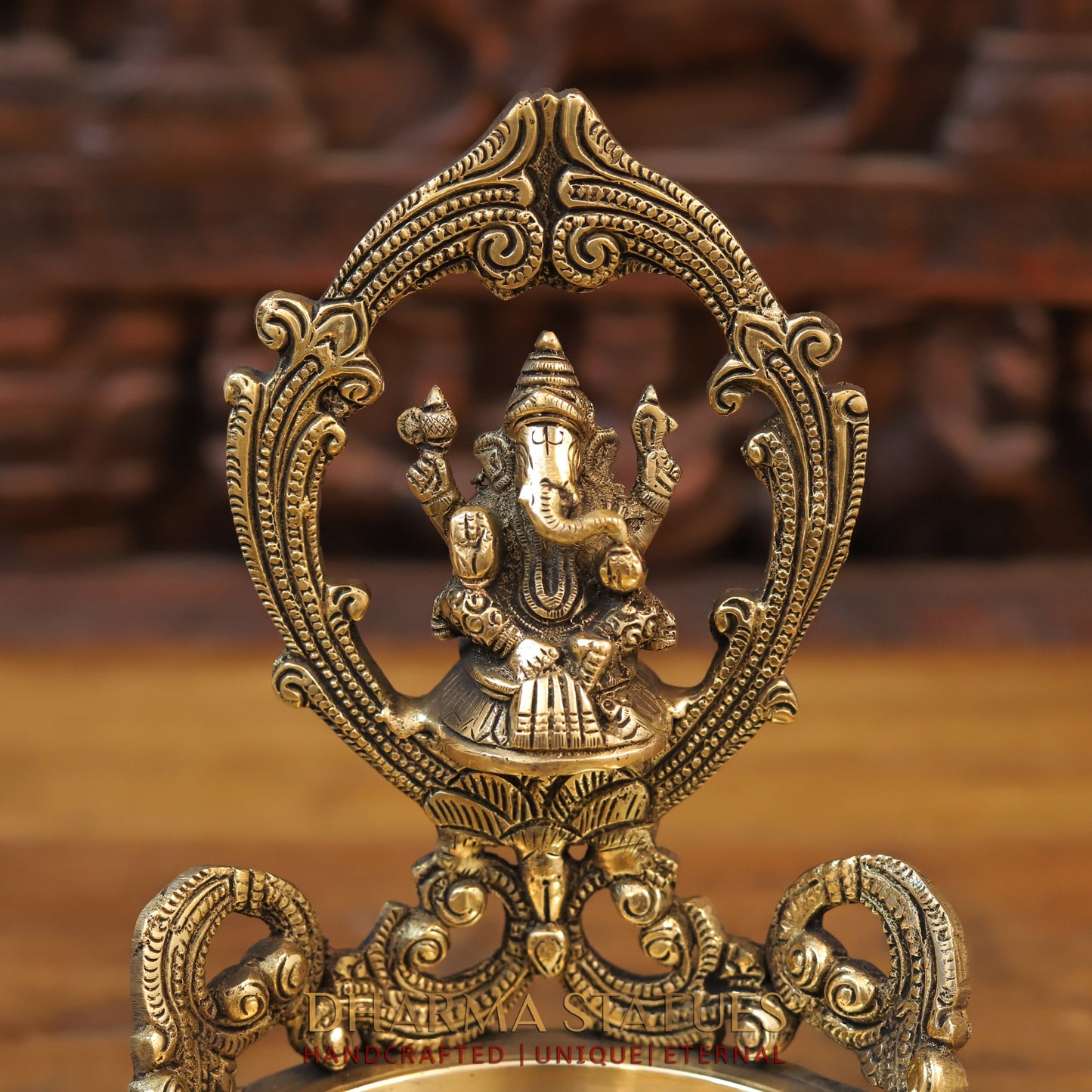 Brass Ganesh Urli, Golden Finish, 10"