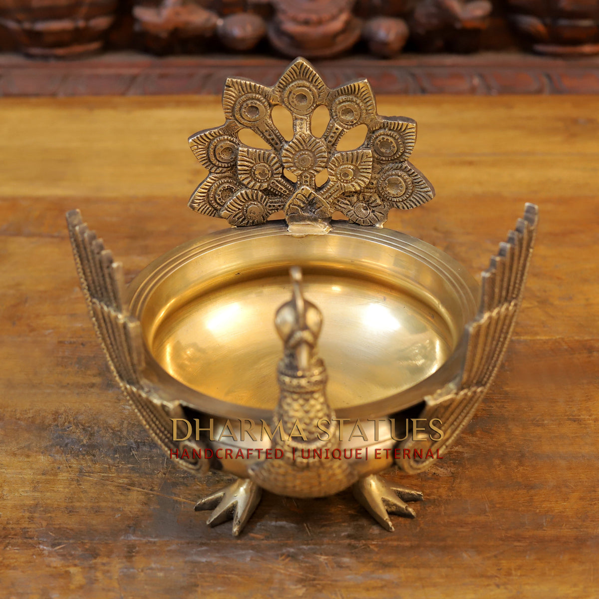 Brass Peacock Urli, Golden Finish, 9"