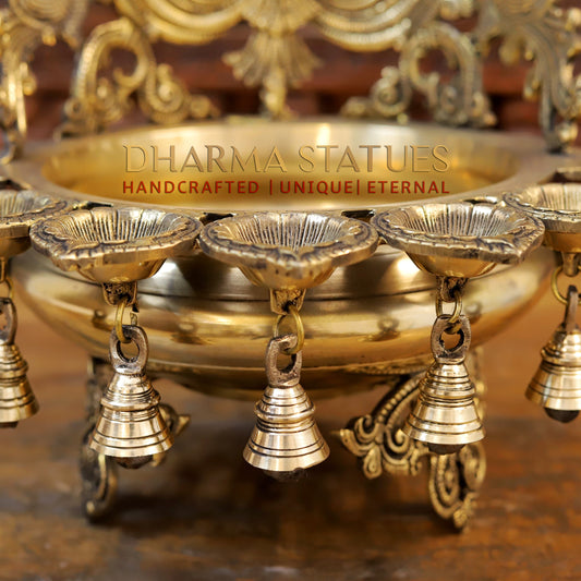 Brass Urli with Bells, Golden Finish, 13.5"