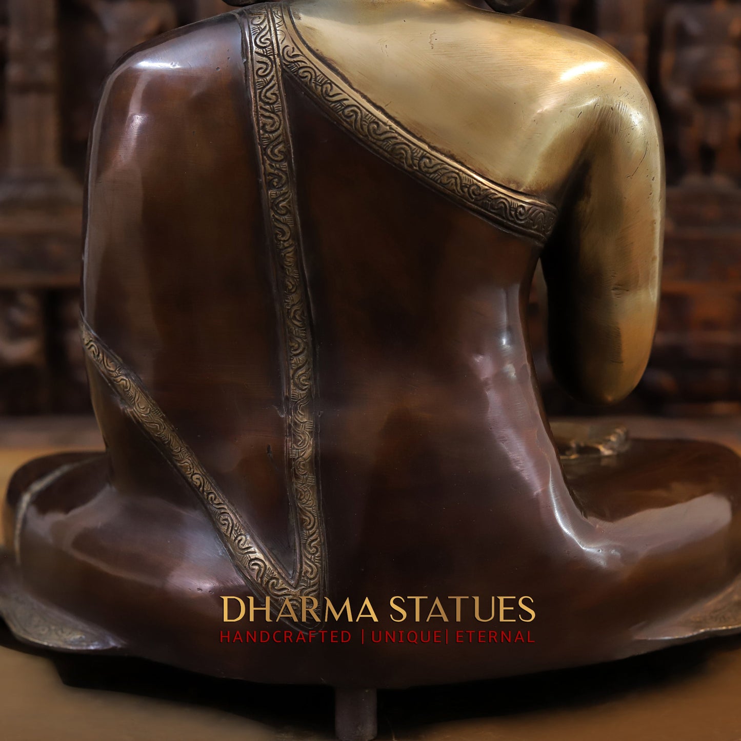 Brass Buddha seated in Varada Mudra, Copper & Golden Finish, 19"