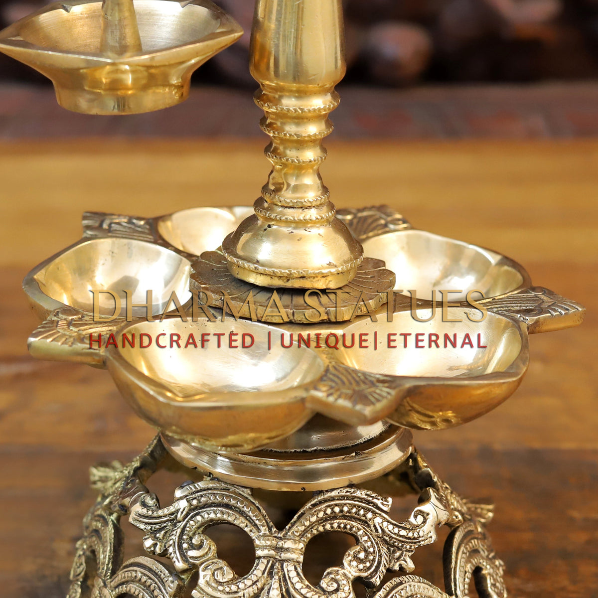 Brass Parrot Holding Deepak with Oil Wick Diya, Fine Gold Finish, 20.5"